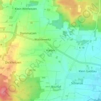 Mapa topográfico Kiefen, altitud, relieve