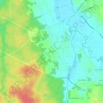 Mapa topográfico Le Theil, altitud, relieve
