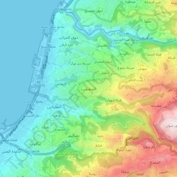 Mapa topográfico Mtaileb, altitud, relieve