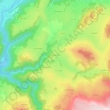 Mapa topográfico Broussolles, altitud, relieve