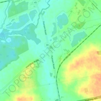 Mapa topográfico Putnam, altitud, relieve