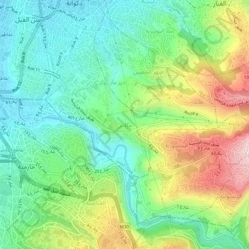 Mapa topográfico Mkalles, altitud, relieve