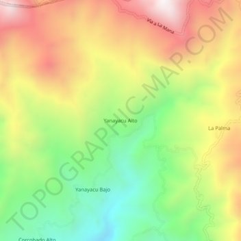 Mapa topográfico Yanayacu Alto, altitud, relieve