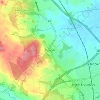 Mapa topográfico Torwood, altitud, relieve