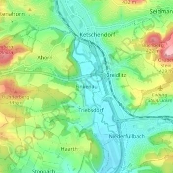 Mapa topográfico Finkenau, altitud, relieve