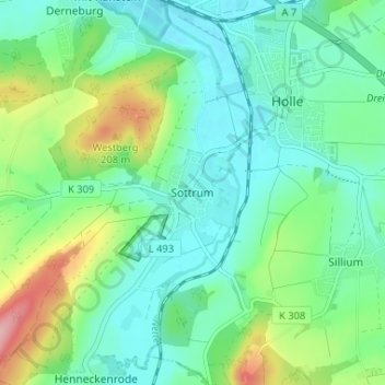 Mapa topográfico Sottrum, altitud, relieve