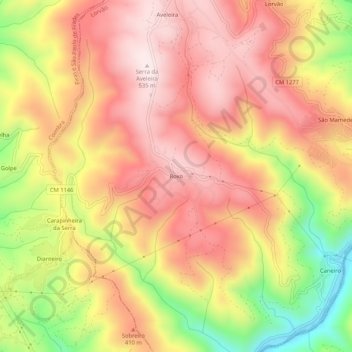 Mapa topográfico Roxo, altitud, relieve