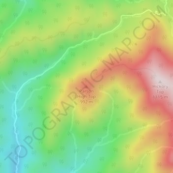 Mapa topográfico Parson High Top, altitud, relieve