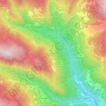 Mapa topográfico Piano Sinatico, altitud, relieve