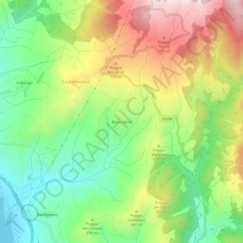 Mapa topográfico Brancialino, altitud, relieve