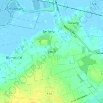 Mapa topográfico Bossel, altitud, relieve
