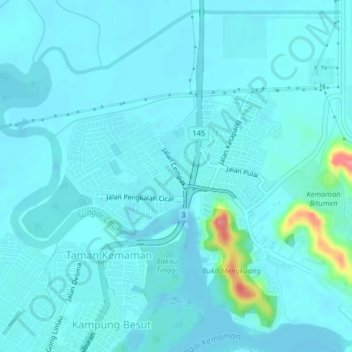 Mapa topográfico Taman Kalong, altitud, relieve