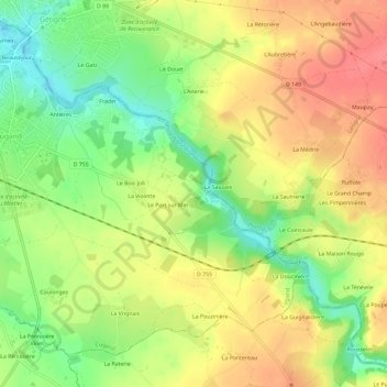 Mapa topográfico Hucheloup, altitud, relieve