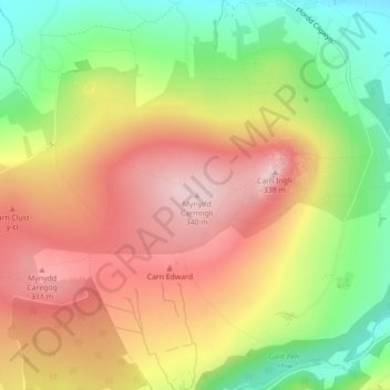 Mapa topográfico Mynydd Carningli, altitud, relieve