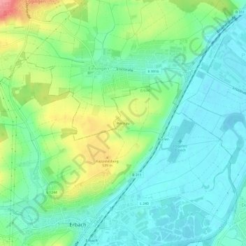 Mapa topográfico Wernau, altitud, relieve