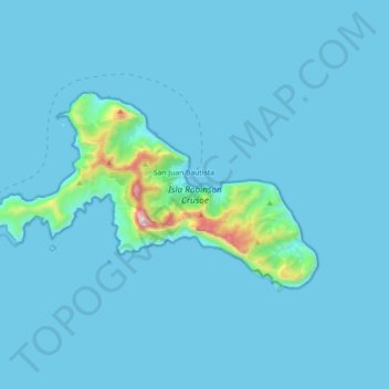 Mapa topográfico Isla Robinson Crusoe, altitud, relieve