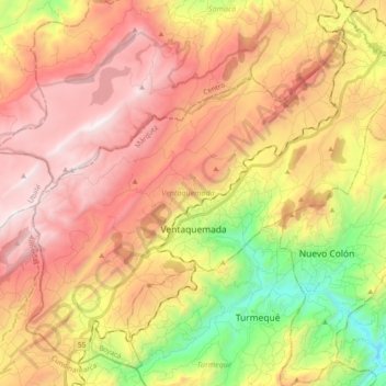 Mapa topográfico Ventaquemada, altitud, relieve