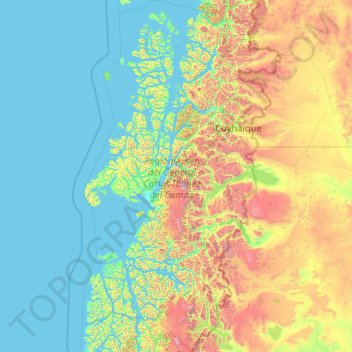 Mapa topográfico Región Aysén del General Carlos Ibáñez del Campo, altitud, relieve