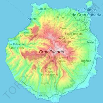 Mapa topográfico Canarias, altitud, relieve