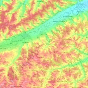 Mapa topográfico Reisbach, altitud, relieve
