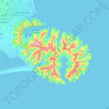 Mapa topográfico Banks Peninsula Community, altitud, relieve