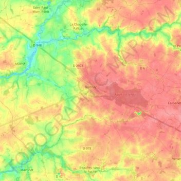 Mapa topográfico Aizenay, altitud, relieve