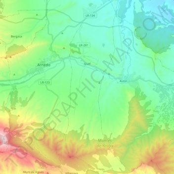 Mapa topográfico Quel, altitud, relieve
