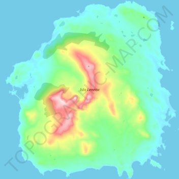 Mapa topográfico Isla Lennox, altitud, relieve