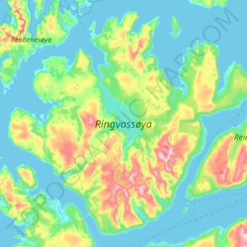 Mapa topográfico Ringvassøya, altitud, relieve