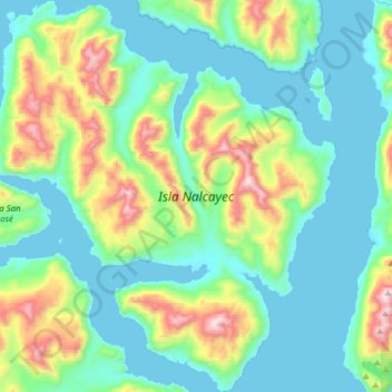 Mapa topográfico Isla Nalcayec, altitud, relieve