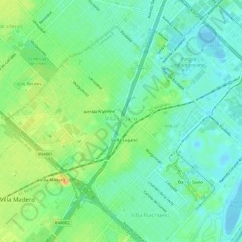 Mapa topográfico Villa Lugano, altitud, relieve