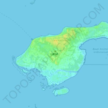 Mapa topográfico Læsø Kommune, altitud, relieve