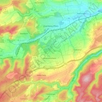 Mapa topográfico Eisenberg (Pfalz), altitud, relieve