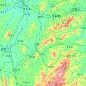 Mapa topográfico Zhuzhou, altitud, relieve