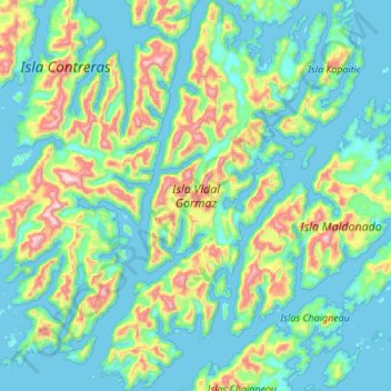 Mapa topográfico Isla Vidal Gormaz, altitud, relieve