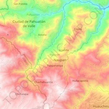 Mapa topográfico Naupan, altitud, relieve