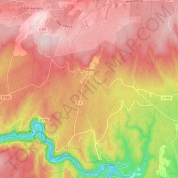 Mapa topográfico Bidon, altitud, relieve