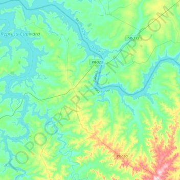 Mapa topográfico Sertaneja, altitud, relieve