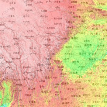 Mapa topográfico Sichuan, altitud, relieve