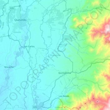 Mapa topográfico Quinsaloma, altitud, relieve
