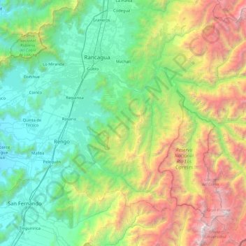 Mapa topográfico Machalí, altitud, relieve