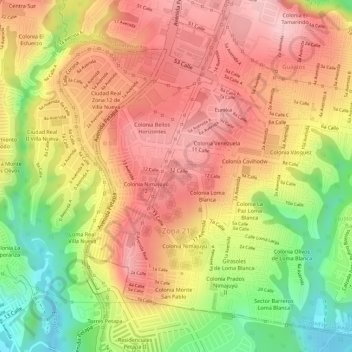 Mapa topográfico Zona 21, altitud, relieve