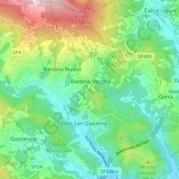 Mapa topográfico Tovo San Giacomo, altitud, relieve