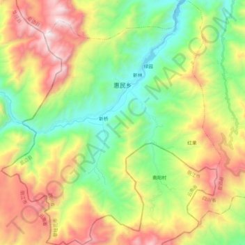 Mapa topográfico 惠民乡, altitud, relieve