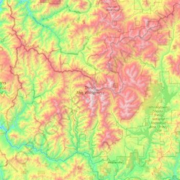 Mapa topográfico Trinity Alps Wilderness, altitud, relieve