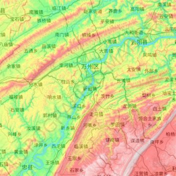 Mapa topográfico Wanzhou, altitud, relieve