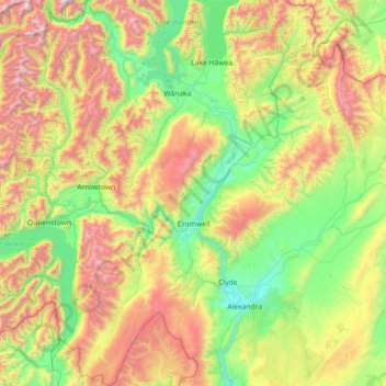 Mapa topográfico Cromwell Community, altitud, relieve