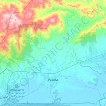 Mapa topográfico Pacora, altitud, relieve