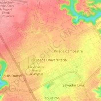 Mapa topográfico Cidade Universitária, altitud, relieve