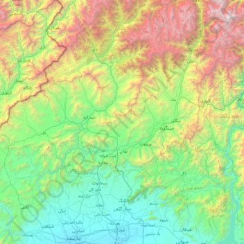 Mapa topográfico Swat River, altitud, relieve